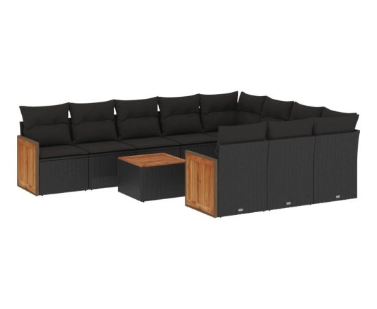 vidaXL 11-częściowy zestaw wypoczynkowy do ogrodu, poduszki czarny rattan PE Dārza mēbeļu komplekti