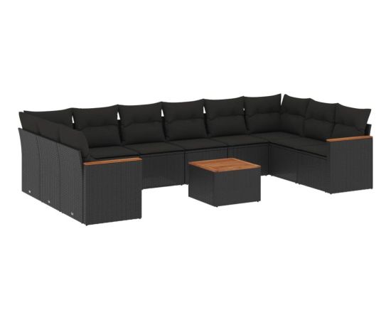 vidaXL 11-częściowy zestaw wypoczynkowy do ogrodu, poduszki czarny rattan PE Dārza mēbeļu komplekti