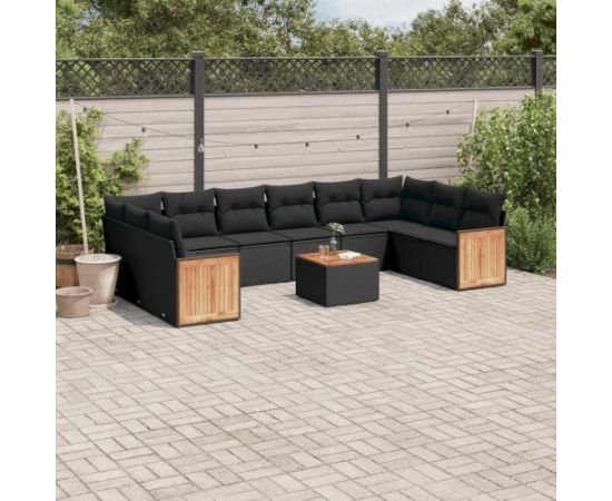 vidaXL 11-częściowy zestaw wypoczynkowy do ogrodu, poduszki czarny rattan PE Dārza mēbeļu komplekti