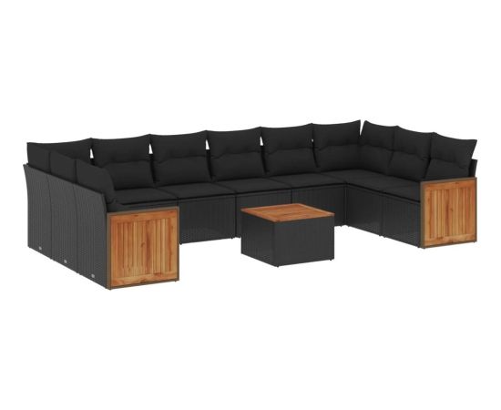 vidaXL 11-częściowy zestaw wypoczynkowy do ogrodu, poduszki czarny rattan PE Dārza mēbeļu komplekti