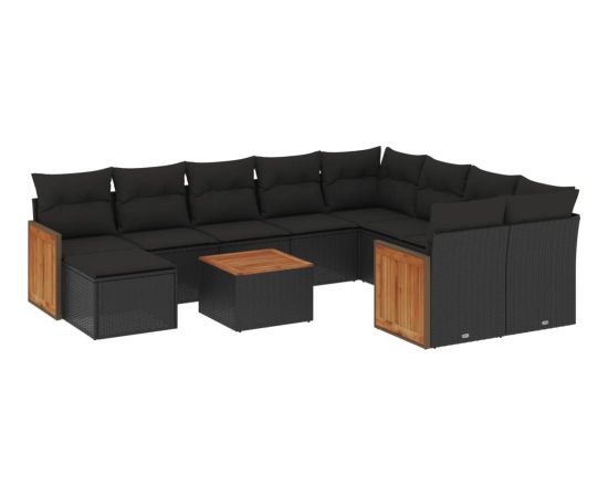 vidaXL 11-częściowy zestaw wypoczynkowy do ogrodu, poduszki czarny rattan PE Dārza mēbeļu komplekti