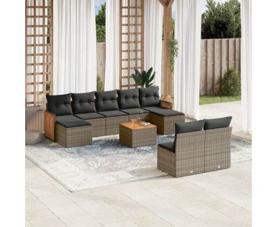 vidaXL 10-częściowy zestaw wypoczynkowy do ogrodu, z poduszkami, szary Dārza mēbeļu komplekti