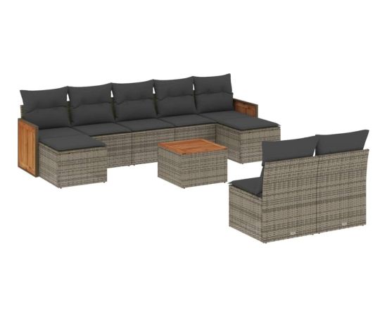 vidaXL 10-częściowy zestaw wypoczynkowy do ogrodu, z poduszkami, szary Dārza mēbeļu komplekti