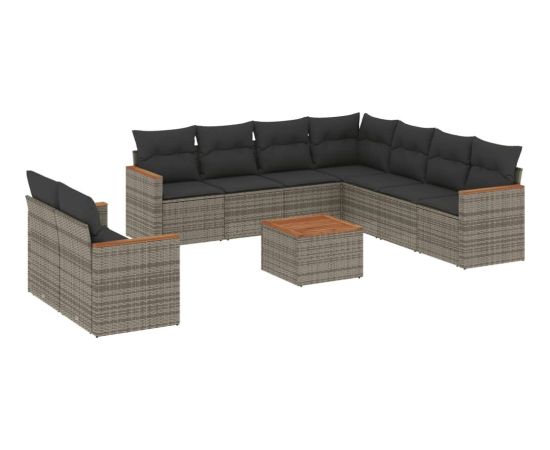 vidaXL 10-częściowy zestaw wypoczynkowy do ogrodu, z poduszkami, szary Dārza mēbeļu komplekti