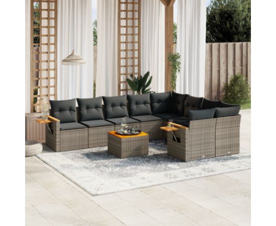 vidaXL 10-częściowy zestaw wypoczynkowy do ogrodu, z poduszkami, szary Dārza mēbeļu komplekti