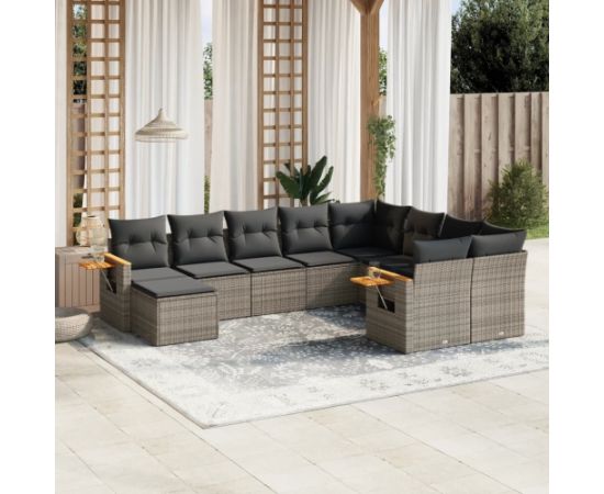 vidaXL 10-częściowy zestaw wypoczynkowy do ogrodu, z poduszkami, szary Dārza mēbeļu komplekti