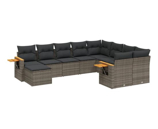 vidaXL 10-częściowy zestaw wypoczynkowy do ogrodu, z poduszkami, szary Dārza mēbeļu komplekti