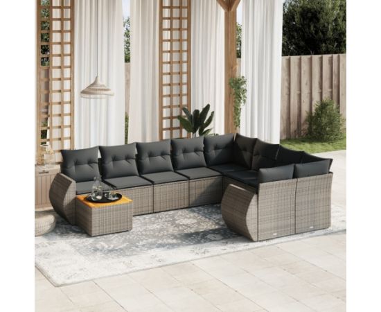 vidaXL 10-częściowy zestaw wypoczynkowy do ogrodu, z poduszkami, szary Dārza mēbeļu komplekti