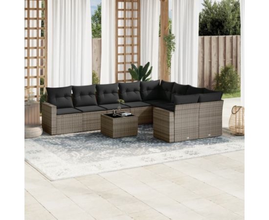 vidaXL 10-częściowy zestaw wypoczynkowy do ogrodu, z poduszkami, szary Dārza mēbeļu komplekti