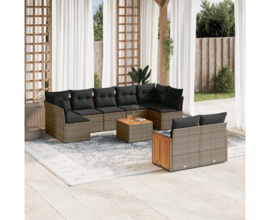 vidaXL 10-częściowy zestaw wypoczynkowy do ogrodu, z poduszkami, szary Dārza mēbeļu komplekti