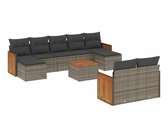 vidaXL 10-częściowy zestaw wypoczynkowy do ogrodu, z poduszkami, szary Dārza mēbeļu komplekti