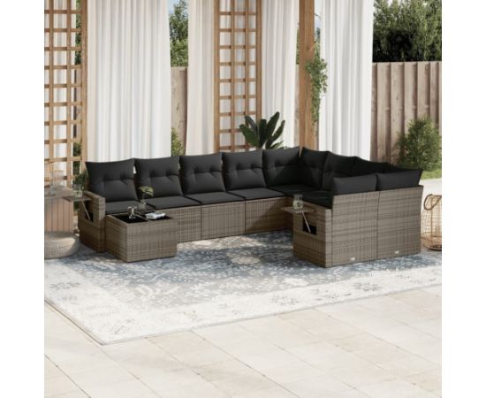 vidaXL 10-częściowy zestaw wypoczynkowy do ogrodu, z poduszkami, szary Dārza mēbeļu komplekti