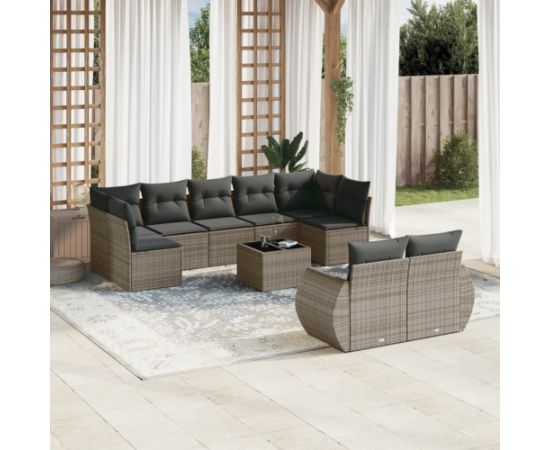 vidaXL 10-częściowy zestaw wypoczynkowy do ogrodu, z poduszkami, szary Dārza mēbeļu komplekti