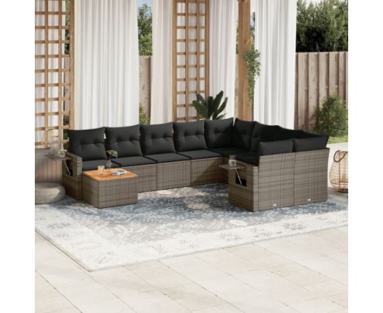 vidaXL 10-częściowy zestaw wypoczynkowy do ogrodu, z poduszkami, szary Dārza mēbeļu komplekti