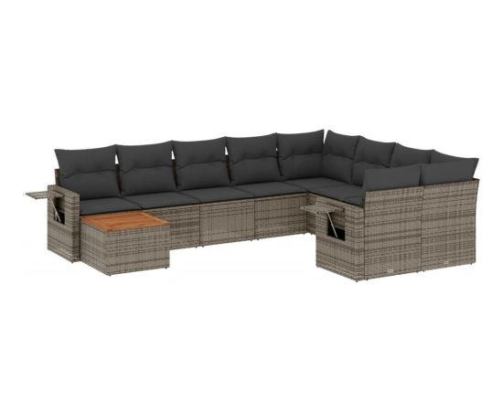 vidaXL 10-częściowy zestaw wypoczynkowy do ogrodu, z poduszkami, szary Dārza mēbeļu komplekti