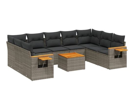 vidaXL 10-częściowy zestaw wypoczynkowy do ogrodu, z poduszkami, szary Dārza mēbeļu komplekti