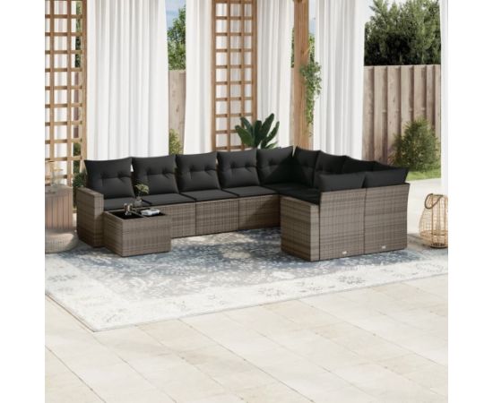 vidaXL 10-częściowy zestaw wypoczynkowy do ogrodu, z poduszkami, szary Dārza mēbeļu komplekti