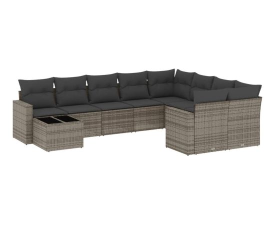 vidaXL 10-częściowy zestaw wypoczynkowy do ogrodu, z poduszkami, szary Dārza mēbeļu komplekti