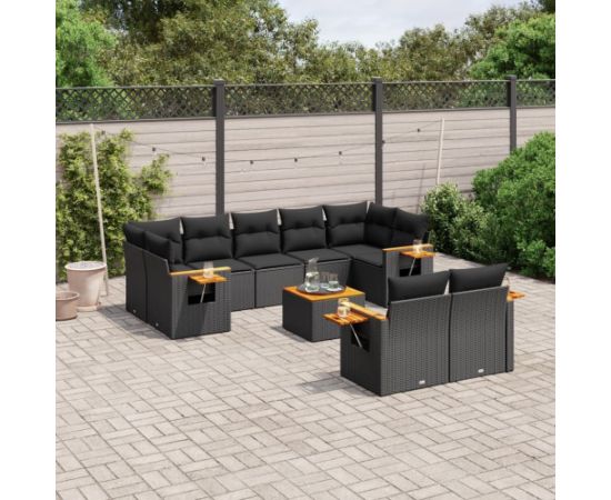 vidaXL 10-częściowy zestaw wypoczynkowy do ogrodu, poduszki czarny rattan PE Dārza mēbeļu komplekti