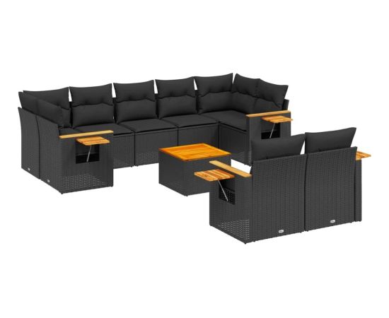 vidaXL 10-częściowy zestaw wypoczynkowy do ogrodu, poduszki czarny rattan PE Dārza mēbeļu komplekti