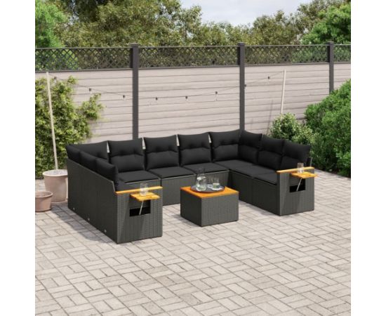 vidaXL 10-częściowy zestaw wypoczynkowy do ogrodu, poduszki czarny rattan PE Dārza mēbeļu komplekti