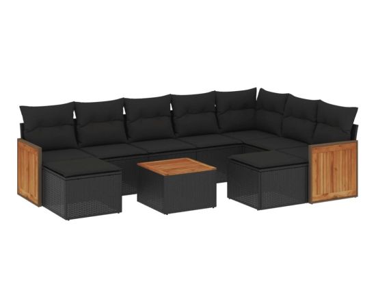 vidaXL 10-częściowy zestaw wypoczynkowy do ogrodu, poduszki czarny rattan PE Dārza mēbeļu komplekti