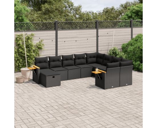 vidaXL 10-częściowy zestaw wypoczynkowy do ogrodu, poduszki czarny rattan PE Dārza mēbeļu komplekti