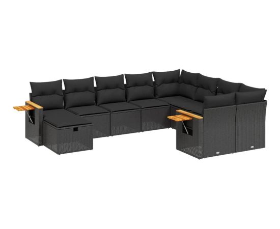 vidaXL 10-częściowy zestaw wypoczynkowy do ogrodu, poduszki czarny rattan PE Dārza mēbeļu komplekti