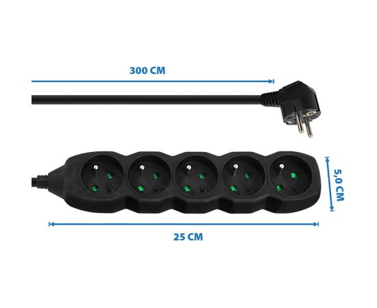 Esperanza ELK208K Power strip 5GN/3M Black Strāvas pagarinātāji