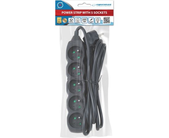 Esperanza ELK208K Power strip 5GN/3M Black Strāvas pagarinātāji