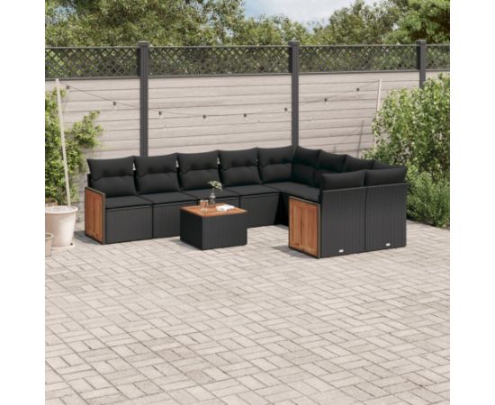 vidaXL 10-częściowy zestaw wypoczynkowy do ogrodu, poduszki czarny rattan PE Dārza mēbeļu komplekti