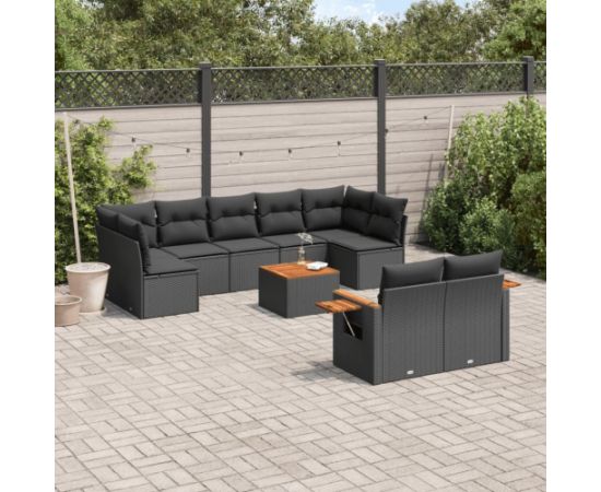 vidaXL 10-częściowy zestaw wypoczynkowy do ogrodu, poduszki czarny rattan PE Dārza mēbeļu komplekti