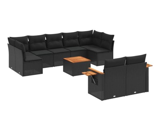 vidaXL 10-częściowy zestaw wypoczynkowy do ogrodu, poduszki czarny rattan PE Dārza mēbeļu komplekti