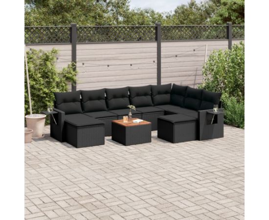 vidaXL 10-częściowy zestaw wypoczynkowy do ogrodu, poduszki czarny rattan PE Dārza mēbeļu komplekti