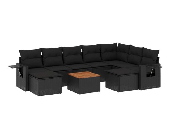 vidaXL 10-częściowy zestaw wypoczynkowy do ogrodu, poduszki czarny rattan PE Dārza mēbeļu komplekti