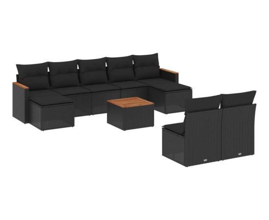 vidaXL 10-częściowy zestaw wypoczynkowy do ogrodu, poduszki czarny rattan PE Dārza mēbeļu komplekti