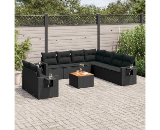 vidaXL 10-częściowy zestaw wypoczynkowy do ogrodu, poduszki czarny rattan PE Dārza mēbeļu komplekti