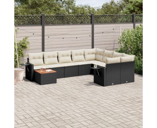 vidaXL 10-częściowy zestaw wypoczynkowy do ogrodu, poduszki czarny rattan PE Dārza mēbeļu komplekti