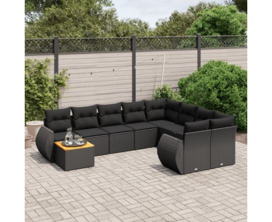 vidaXL 10-częściowy zestaw wypoczynkowy do ogrodu, poduszki czarny rattan PE Dārza mēbeļu komplekti