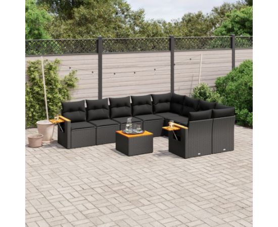vidaXL 10-częściowy zestaw wypoczynkowy do ogrodu, poduszki czarny rattan PE Dārza mēbeļu komplekti