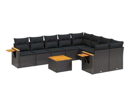 vidaXL 10-częściowy zestaw wypoczynkowy do ogrodu, poduszki czarny rattan PE Dārza mēbeļu komplekti