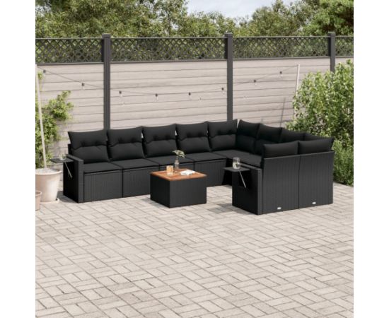 vidaXL 10-częściowy zestaw wypoczynkowy do ogrodu, poduszki czarny rattan PE Dārza mēbeļu komplekti