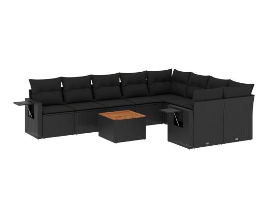 vidaXL 10-częściowy zestaw wypoczynkowy do ogrodu, poduszki czarny rattan PE Dārza mēbeļu komplekti