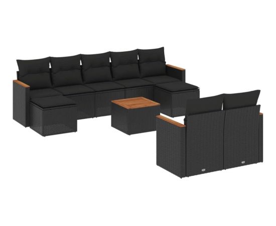 vidaXL 10-częściowy zestaw wypoczynkowy do ogrodu, poduszki czarny rattan PE Dārza mēbeļu komplekti