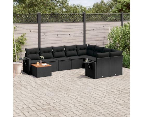 vidaXL 10-częściowy zestaw wypoczynkowy do ogrodu, poduszki czarny rattan PE Dārza mēbeļu komplekti