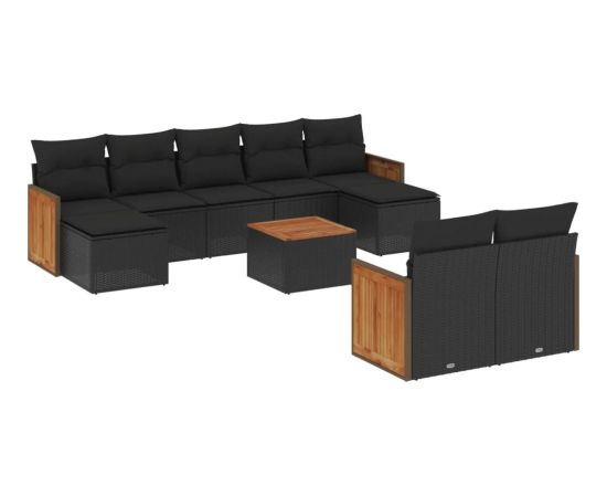 vidaXL 10-częściowy zestaw wypoczynkowy do ogrodu, poduszki czarny rattan PE Dārza mēbeļu komplekti