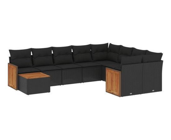 vidaXL 10-częściowy zestaw wypoczynkowy do ogrodu, poduszki czarny rattan PE Dārza mēbeļu komplekti