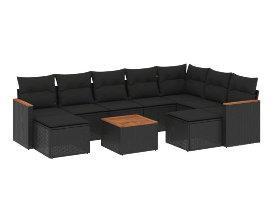 vidaXL 10-częściowy zestaw wypoczynkowy do ogrodu, poduszki czarny rattan PE Dārza mēbeļu komplekti