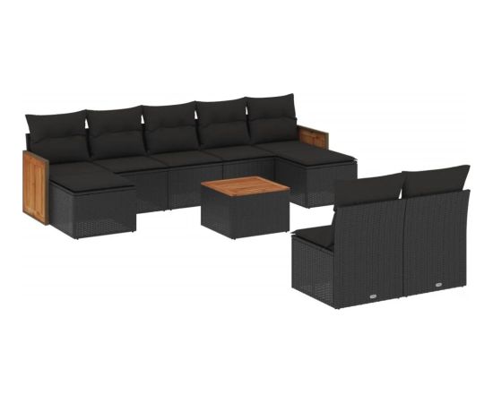 vidaXL 10-częściowy zestaw wypoczynkowy do ogrodu, poduszki czarny rattan PE Dārza mēbeļu komplekti