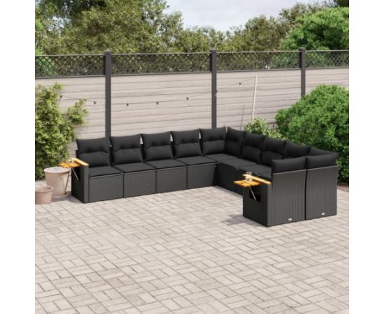 vidaXL 10-częściowy zestaw wypoczynkowy do ogrodu, poduszki czarny rattan PE Dārza mēbeļu komplekti